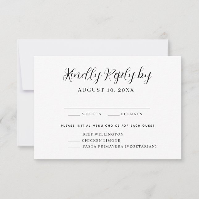Elegant Calligraphy Menu Choice RSVP Card (Front)
