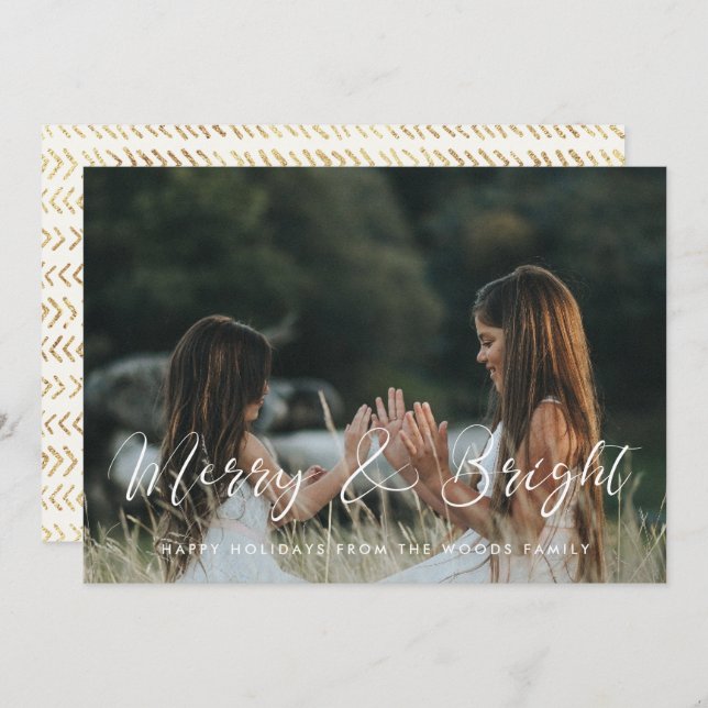 Elegant Calligraphy Merry and Bright Photo Holiday Card (Front/Back)