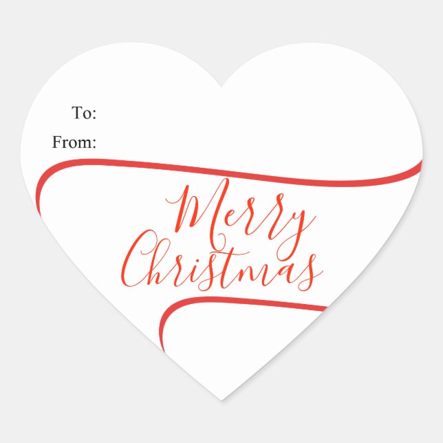 Elegant Calligraphy Merry Christmas Gift Heart Sticker (Front)