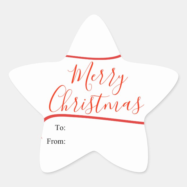 Elegant Calligraphy Merry Christmas Gift Star Sticker (Front)