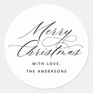 Elegant Calligraphy Merry Christmas Holiday Classic Round Sticker
