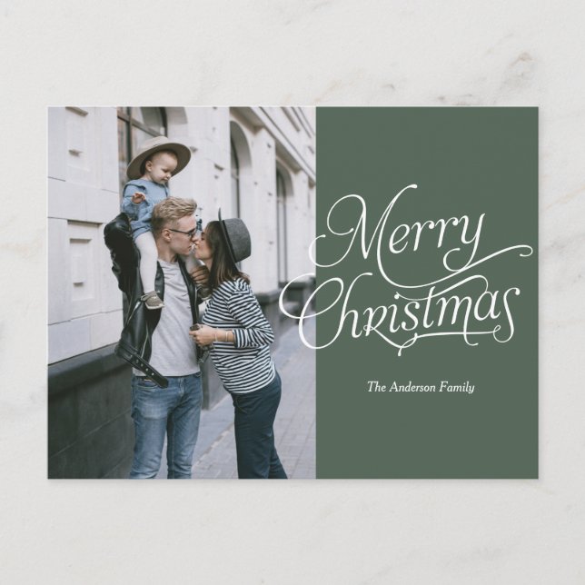 Elegant calligraphy Merry christmas holiday photo  Postcard (Front)