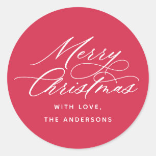 Elegant Calligraphy Merry Christmas Holiday Red Classic Round Sticker