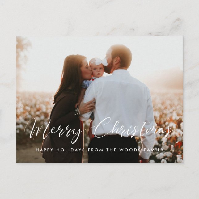 Elegant calligraphy Merry Christmas photo Postcard (Front)