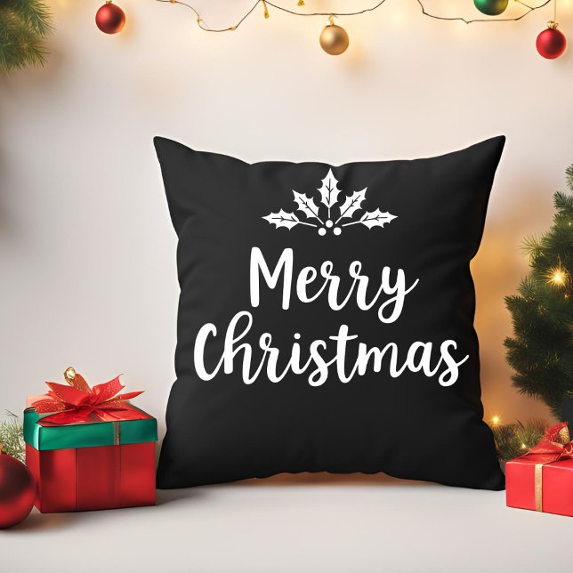 Elegant Calligraphy Merry Christmas Script Family Cushion (Creator Uploaded)
