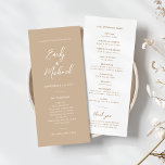 Elegant Calligraphy Minimal Wedding Program Invitation<br><div class="desc">Our elegant slim wedding program card is perfect for your minimalist wedding celebration. A beautiful white calligraphy font paired with simple and clean text sits on a soft taupe background to the front of the card. The white reverse has tonal taupe text, creating an elevated look to complement your stylish...</div>