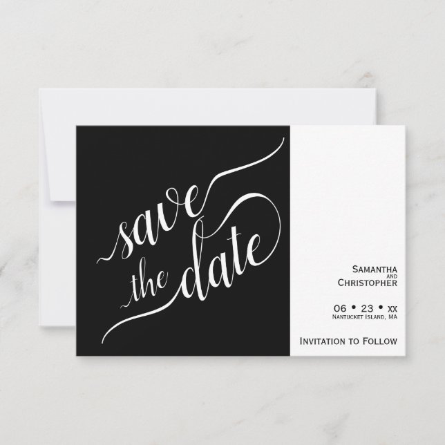 Elegant Calligraphy Minimalist Black Wedding Save The Date (Front)