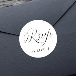 Elegant Calligraphy Minimalist Black & White RSVP Classic Round Sticker<br><div class="desc">Simple Elegant Calligraphy Black and White RSVP Sticker.</div>