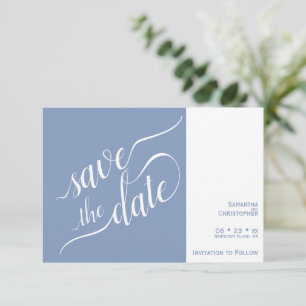 Elegant Calligraphy Minimalist Dusty Blue Wedding Save The Date