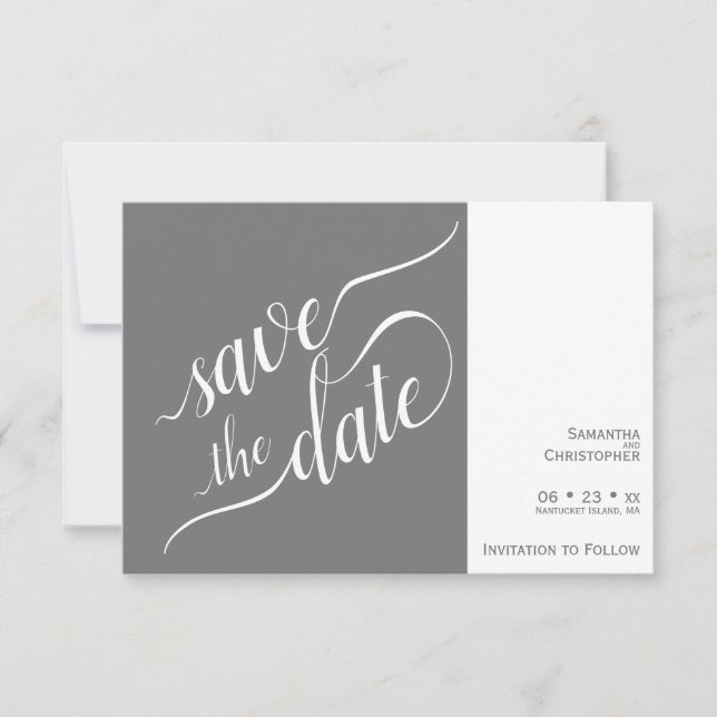 Elegant Calligraphy Minimalist Grey Wedding Save The Date (Front)