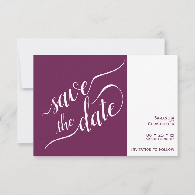 Elegant Calligraphy Minimalist Magenta Wedding Save The Date (Front)