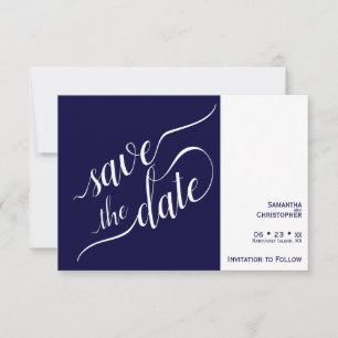 Elegant Calligraphy Minimalist Navy Blue Wedding Save The Date