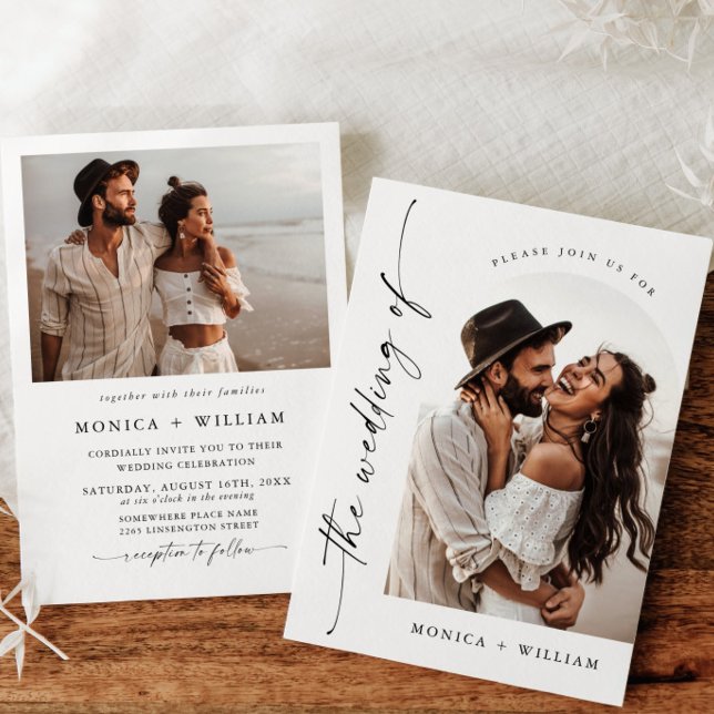 Elegant Calligraphy Minimalist Wedding 2 PHOTO Invitation (Creator Uploaded)
