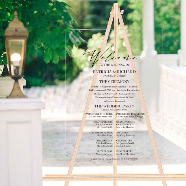 Elegant Calligraphy Minimalist Wedding Program Acrylic Sign (Creator Uploaded)