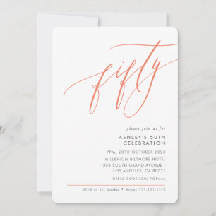 ELEGANT Calligraphy modern 50th party coral Invitation