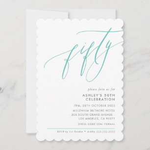 ELEGANT Calligraphy modern 50th party mint Invitation