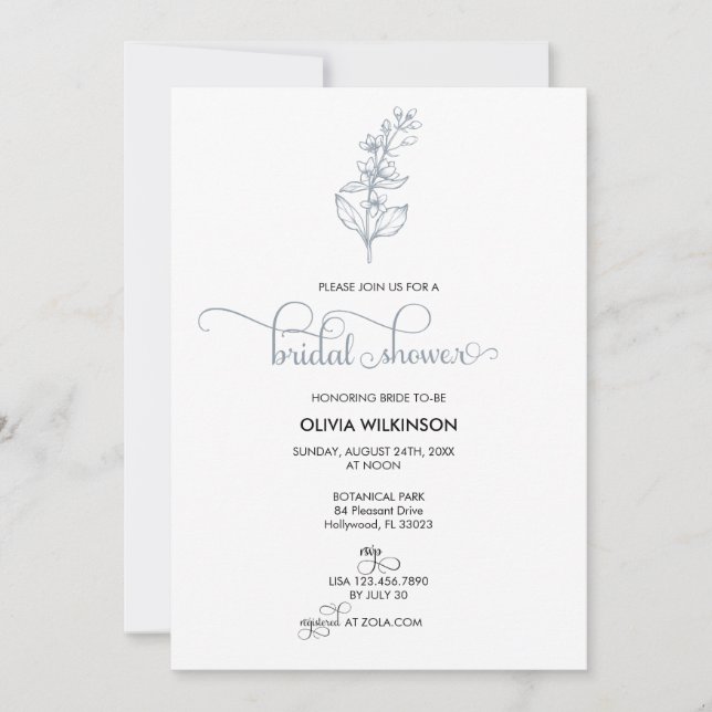 Elegant Calligraphy Modern Bridal Shower Invitation (Front)