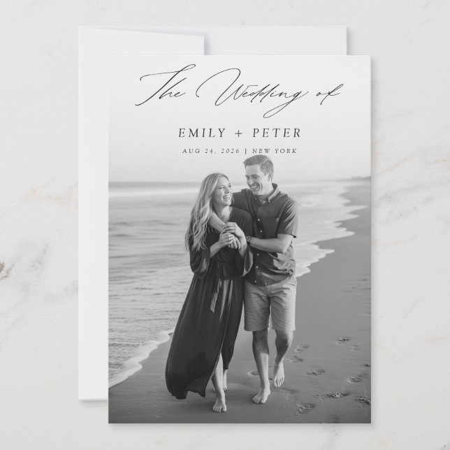 Elegant Calligraphy Modern Photo Wedding Invitation (Front)