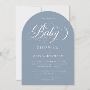 Elegant Calligraphy Modern Script Blue Baby Shower Invitation