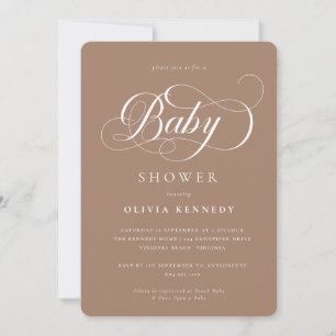 Elegant Calligraphy Modern Script Mocha Invitation