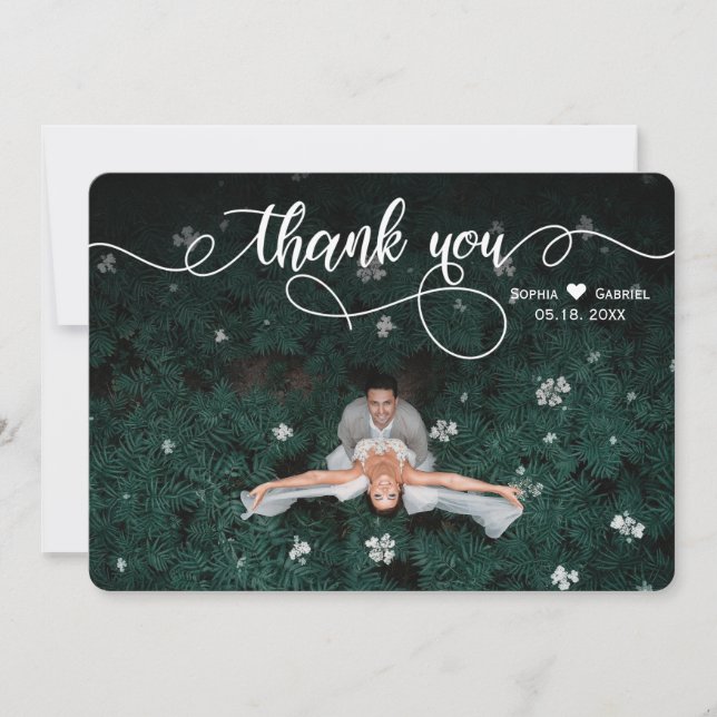 Elegant Calligraphy Modern Wedding Photo Thank You Card (Front)