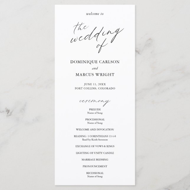 Elegant Calligraphy Modern Wedding Programme (Front)