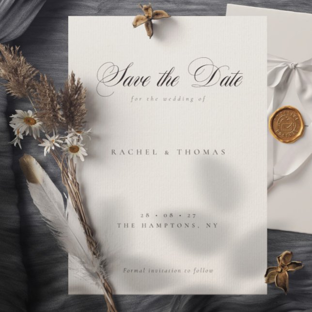 Elegant Calligraphy Monogram Black White Wedding Save The Date (Elegant Calligraphy Monogram Black White Wedding Save The Date)