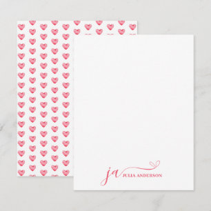 Elegant Calligraphy Monogram Full Name Pink Hearts Card