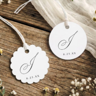Elegant Calligraphy Monogram Initial J Wedding Favour Tags