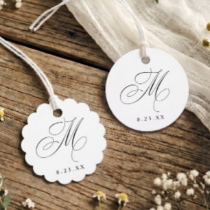 Elegant Calligraphy Monogram Initial M Wedding Favour Tags