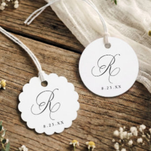 Elegant Calligraphy Monogram Initial R Wedding Favour Tags