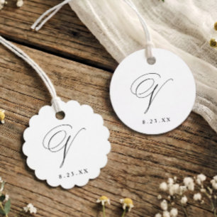 Elegant Calligraphy Monogram Initial V Wedding Favour Tags