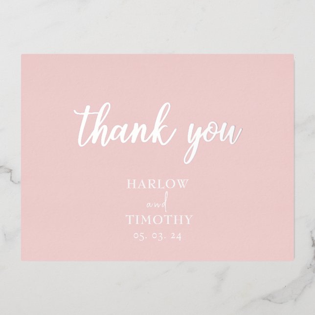 Elegant Calligraphy Monogram Pink Wedding  Foil Invitation Postcard (Front)