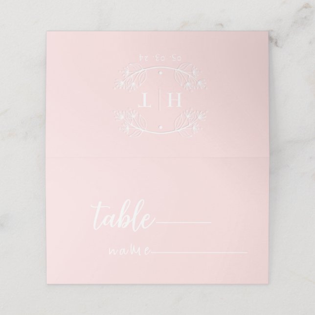 Elegant Calligraphy Monogram Pink Wedding  Place Card (Outside Unfolded)