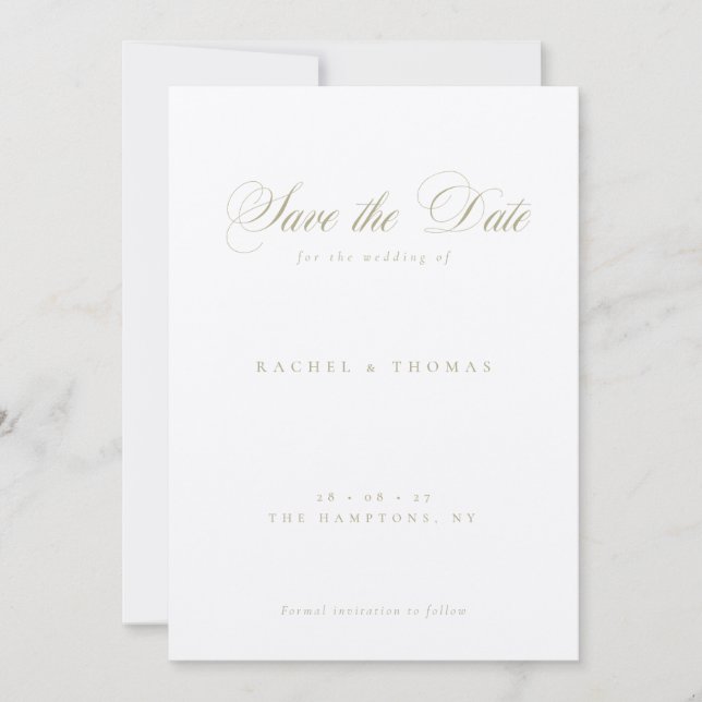 Elegant Calligraphy Monogram Sage Wedding Save The Date (Front)