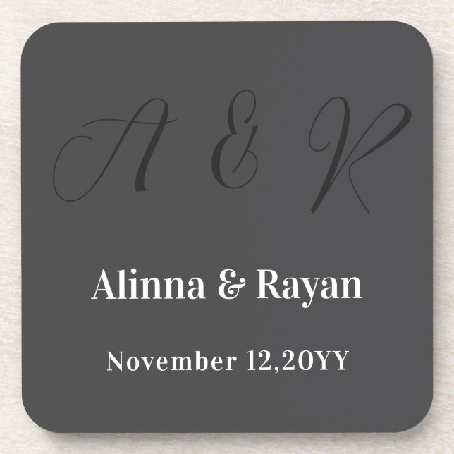 Elegant Calligraphy Monogram Wedding Script Design Coaster (Front)