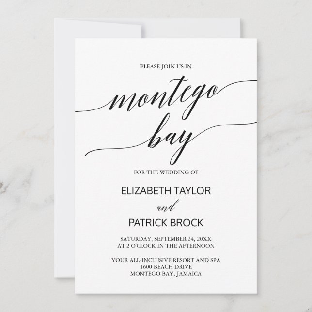 Elegant Calligraphy Montego Bay Wedding Invitation (Front)