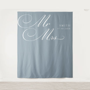 Elegant Calligraphy Mr & Mrs Wedding Backdrop Tapestry
