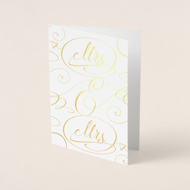 Elegant Calligraphy Mrs. and Mrs. Lesbian Wedding Foil Card (Front)