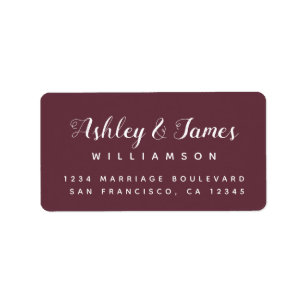 Elegant Calligraphy Names Burgundy Return Address Label