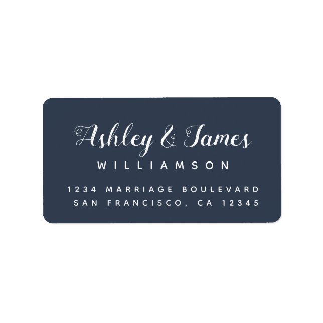 Elegant Calligraphy Names Dark Blue Return Address Label (Front)