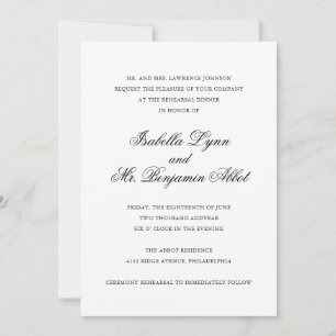 Elegant Calligraphy Names Formal Rehearsal Dinner Invitation