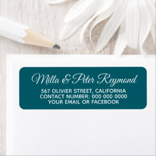 Elegant calligraphy names with address teal