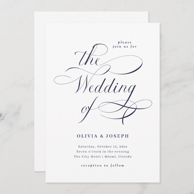 Elegant Calligraphy | Navy Blue Wedding Invitation (Front/Back)