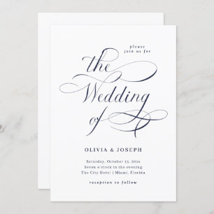 Elegant Calligraphy Navy Blue Wedding Invitation