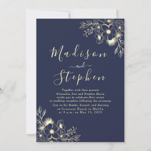 Elegant Calligraphy Navy Blue Wedding Invitation