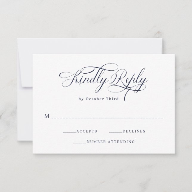 Elegant Calligraphy | Navy Blue Wedding RSVP Card (Front)