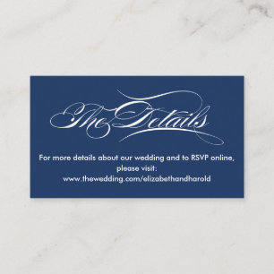 Elegant Calligraphy Navy Nautical Wedding Website Enclosure Card