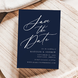 Elegant Calligraphy Navy Wedding Save The Date