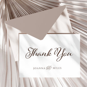 Elegant Calligraphy Neutral Monogram Wedding Thank You Card